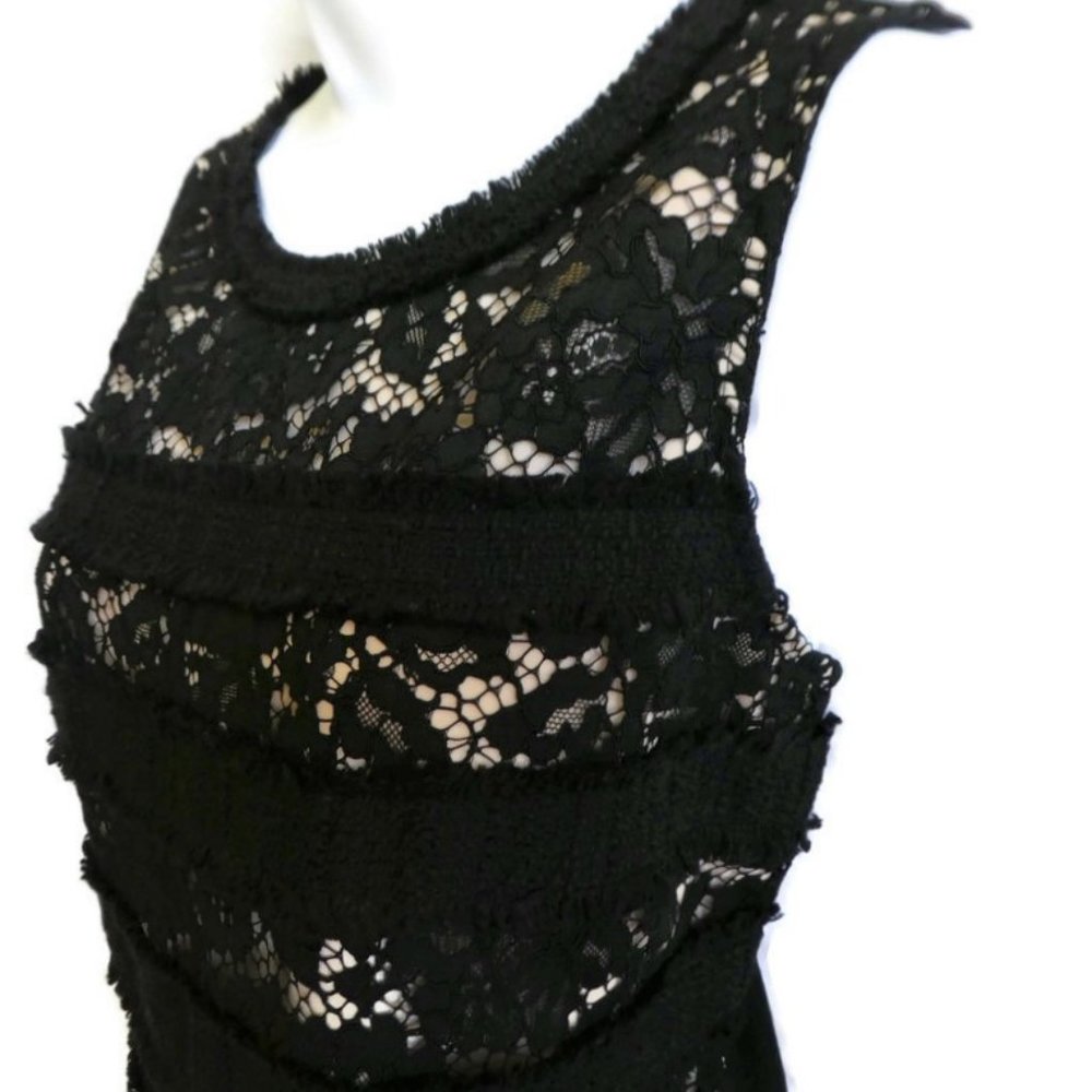 J Crew Top Fringy Lace Tweed Nude Lining Black S - Picture 1 of 11